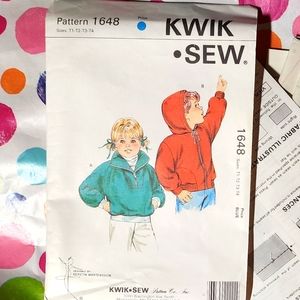 Toddler pull over sweatshirt/Hoodie Sewing Patten Kwik Sew 1648 NEW